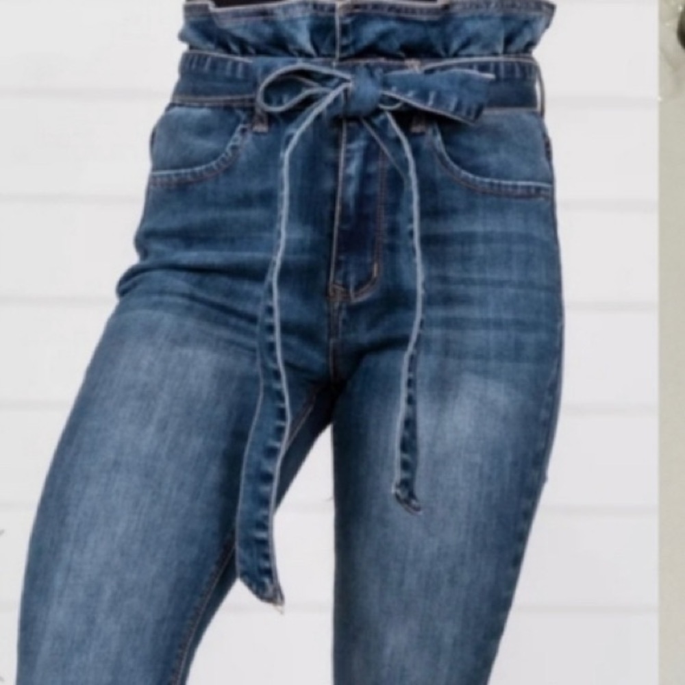 High waisted paper bag jeans.